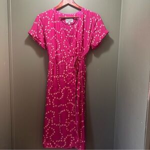 Pink Midi Sundress Short Sleeve Crew Neck